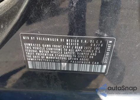 2019 Volkswagen Jetta 1.4T Sel z USA, uszkodzony, nr VIN 3VWE57BU7KM059785